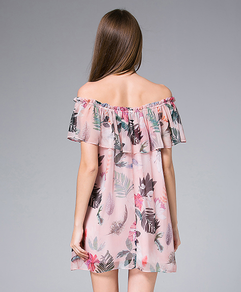 Dress - Pink natural printed silk georgette mini dress